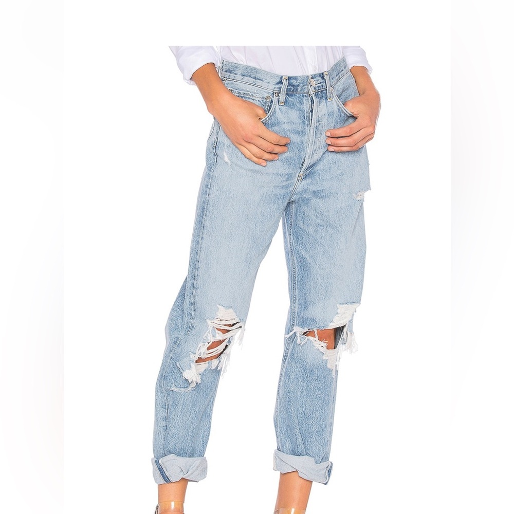 Agolde Sky Blue Ripped Boyfriend Jeans